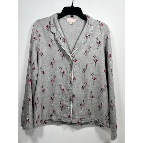 Love By Gap Gray Christmas Flamingo Pajamas Women Size Medium Cotton Winter - Picture 7 of 9